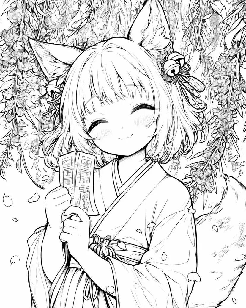 Smiling Fox-Eared Girl coloring page