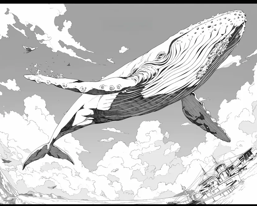 Dibujo de Ballena Nadando en el Cielo para colorear
