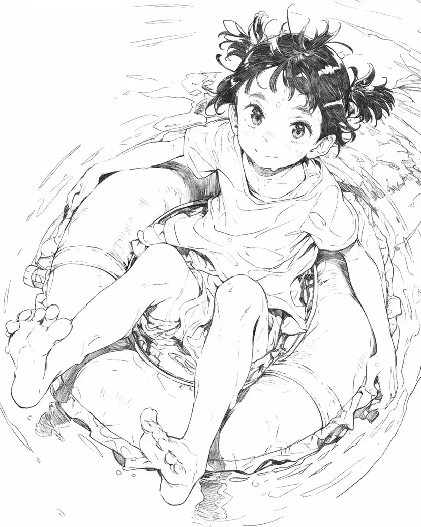 Dibujo de Niño Flotando en el Agua para colorear