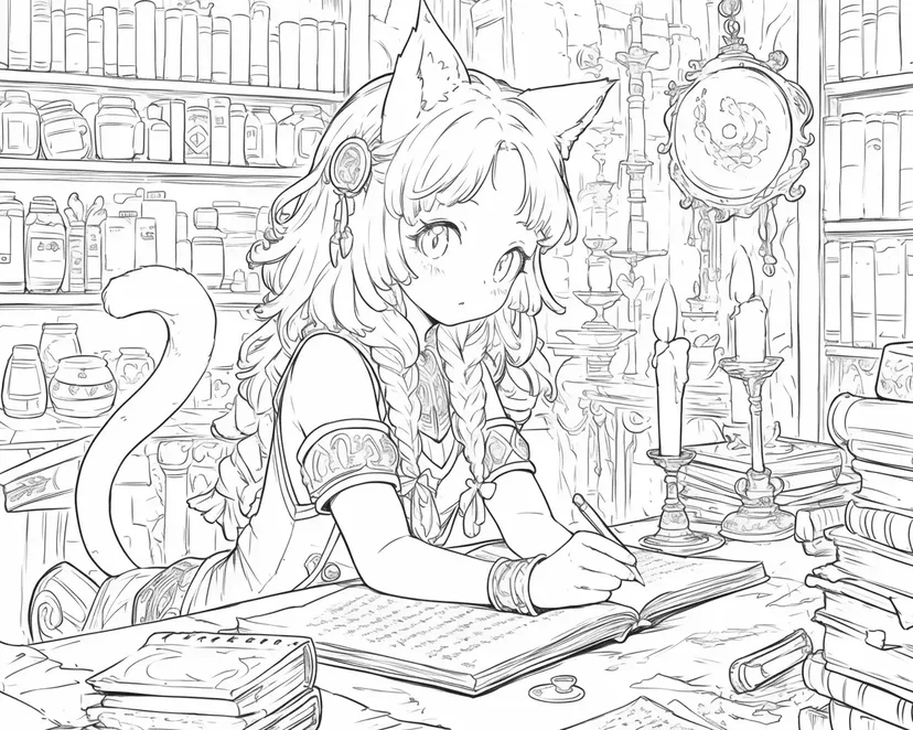 猫耳书记涂色页