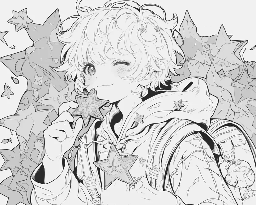 Dibujo de Niño con Galleta en Forma de Estrella para colorear