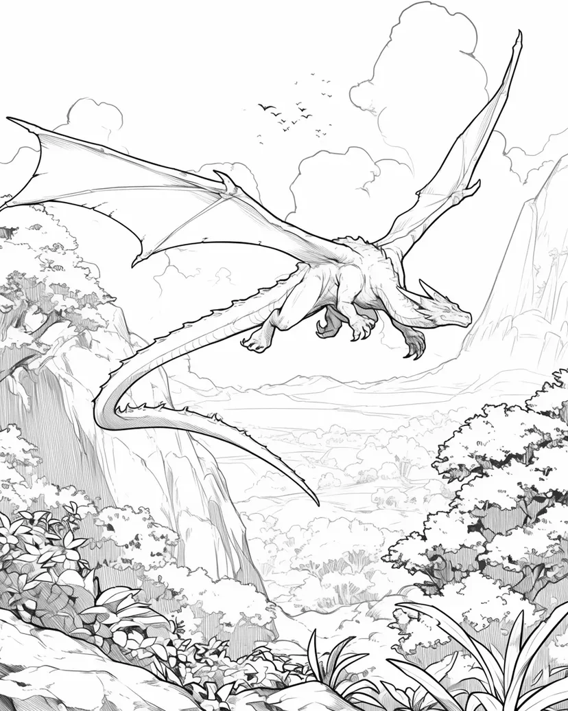 大空を舞うドラゴンの塗り絵