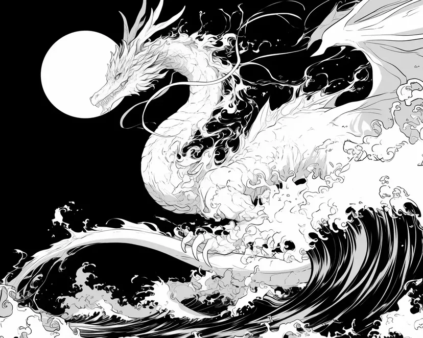 Dibujo de Dragón de Agua a la Luz de la Luna para colorear