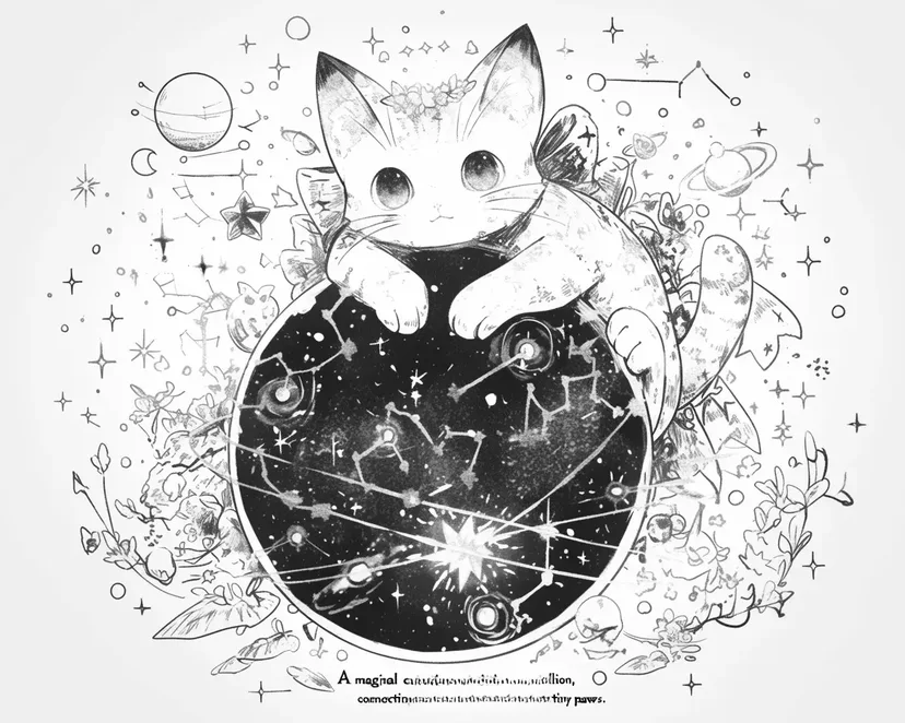 Dibujo de Gato Mágico y Constelaciones para colorear