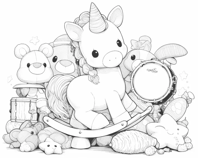 Dibujo de Unicornio Lindo y Juguetes para colorear
