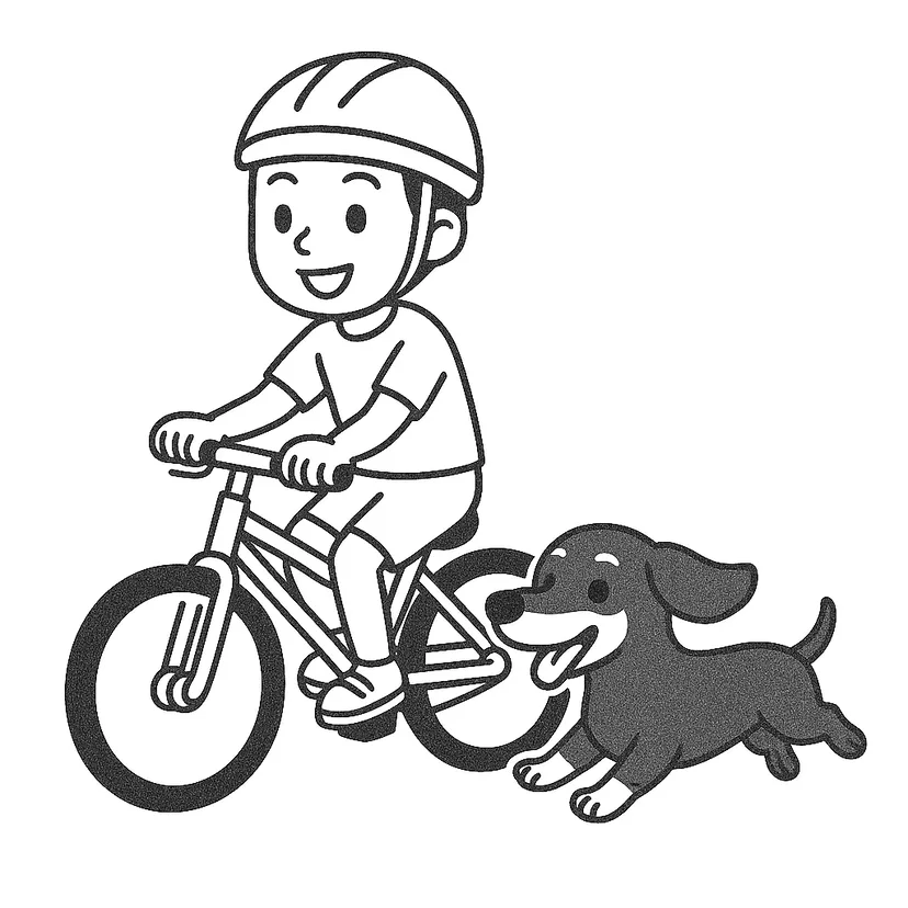 Dibujo de Aventura con Bicicleta y Perro para colorear