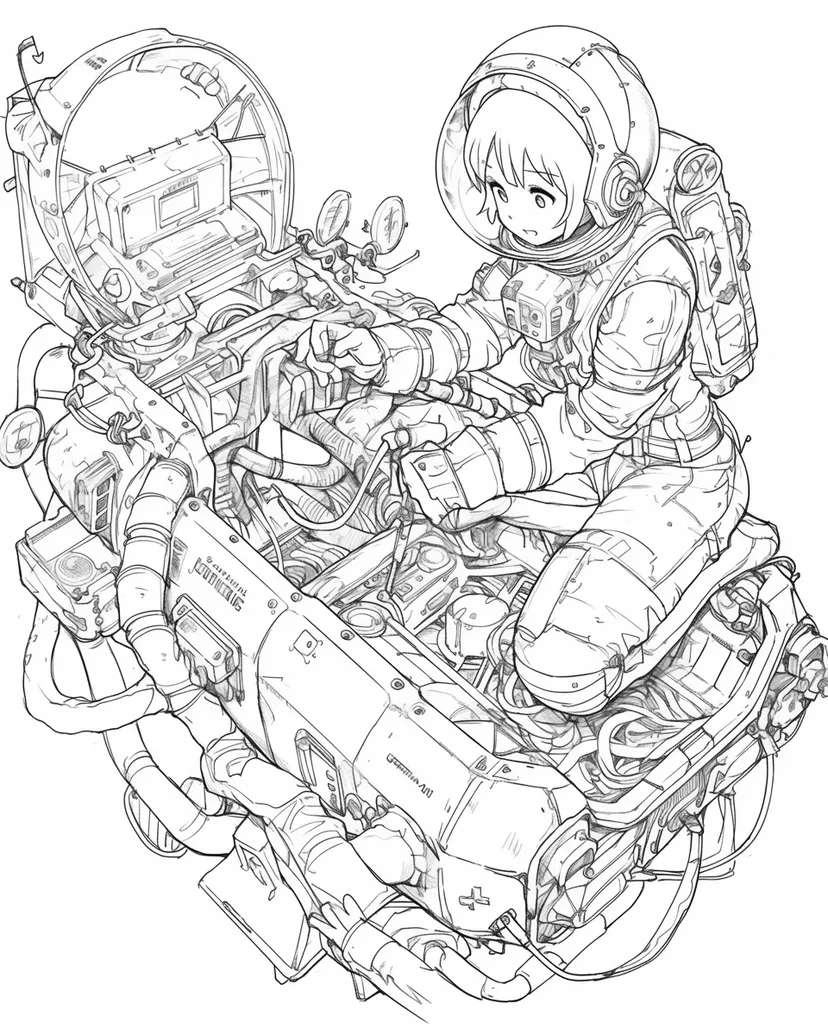 宇宙整備士の少女の塗り絵