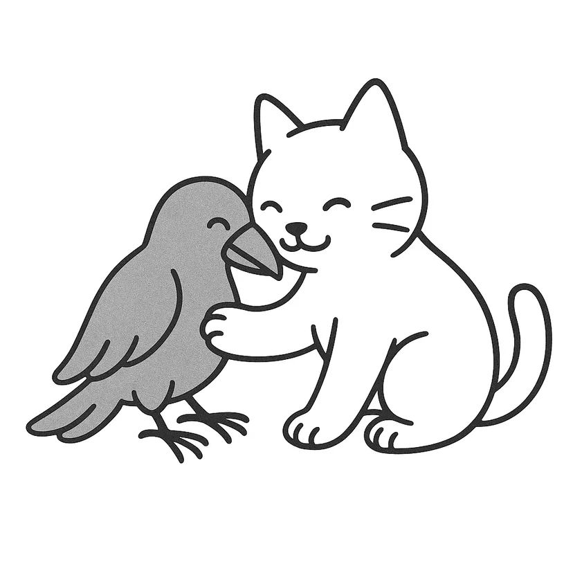 Dibujo de Gato y Cuervo Amistosos para colorear