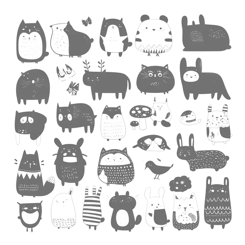 幾何学模様のかわいい動物たち