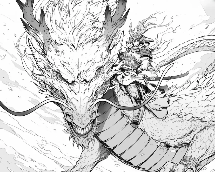Warrior Riding a Dragon coloring page