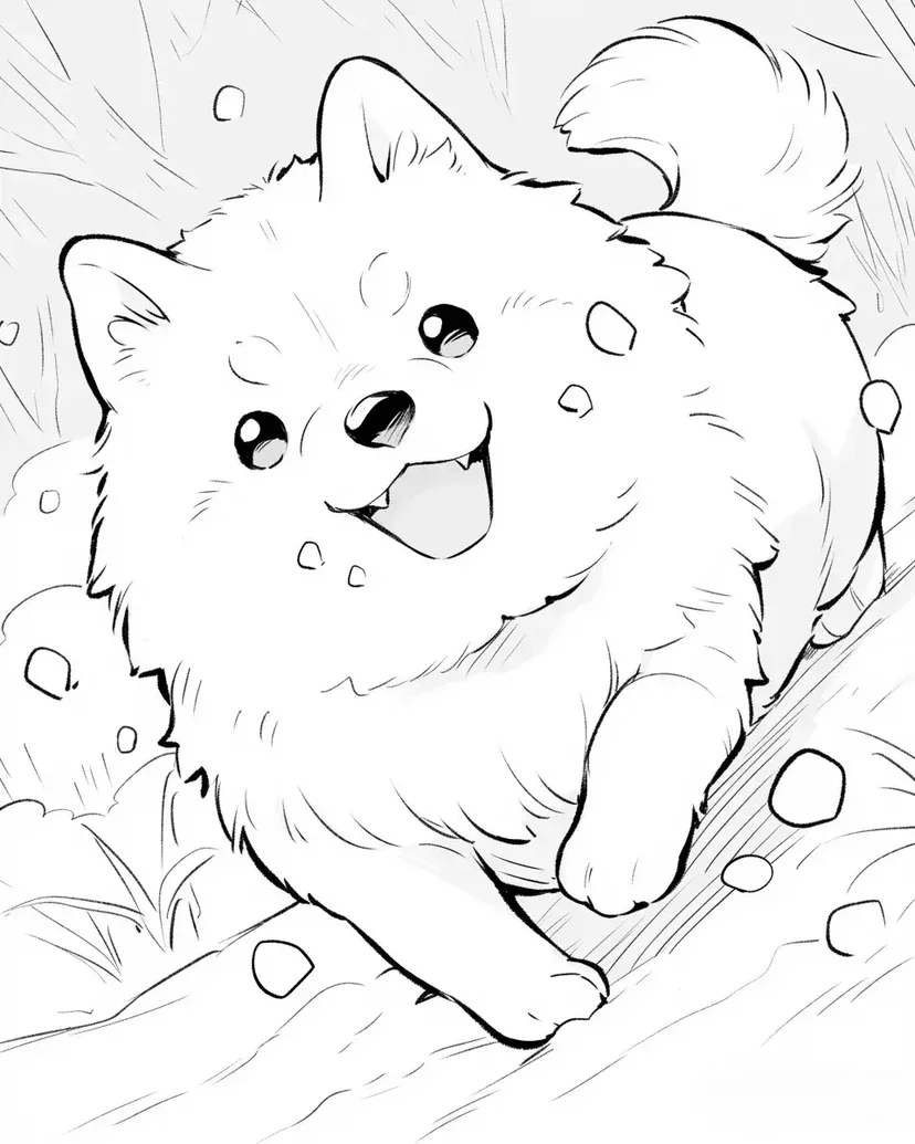 雪の中で遊ぶ子犬の塗り絵