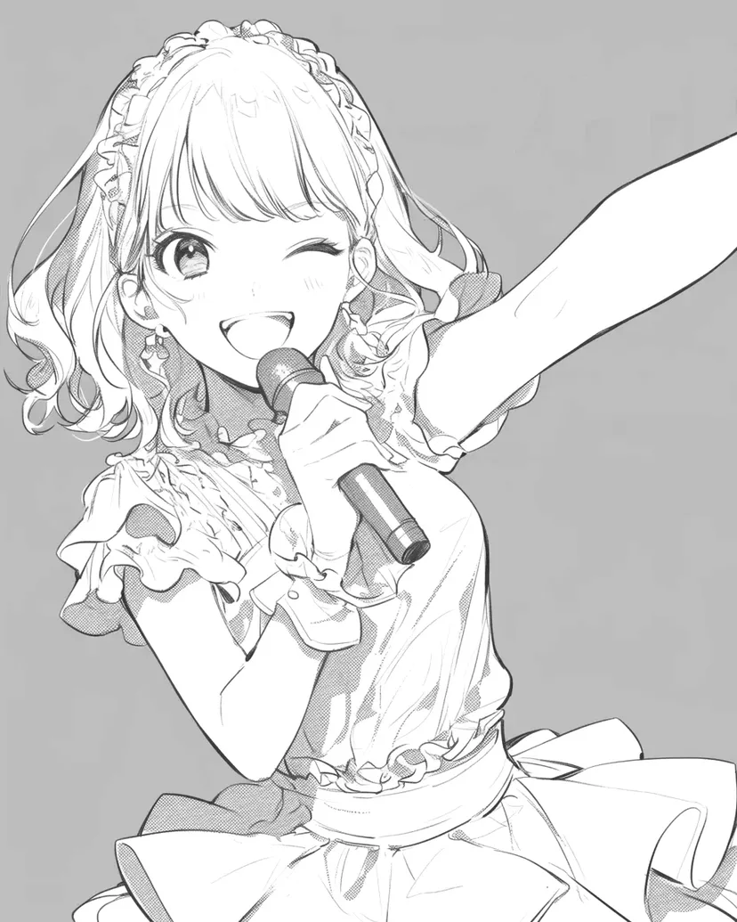元気なアイドル歌手の塗り絵