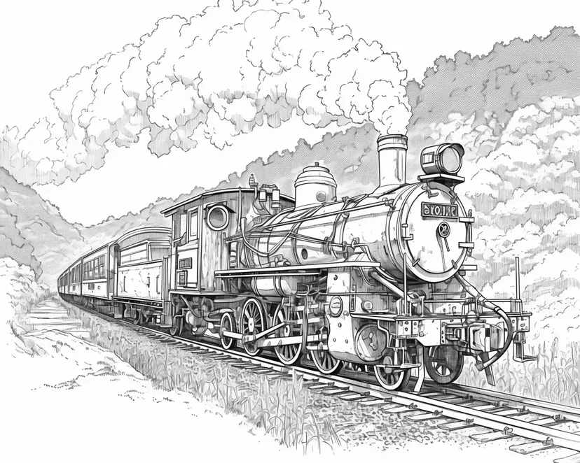 Dibujo de Viaje del Tren de Vapor para colorear