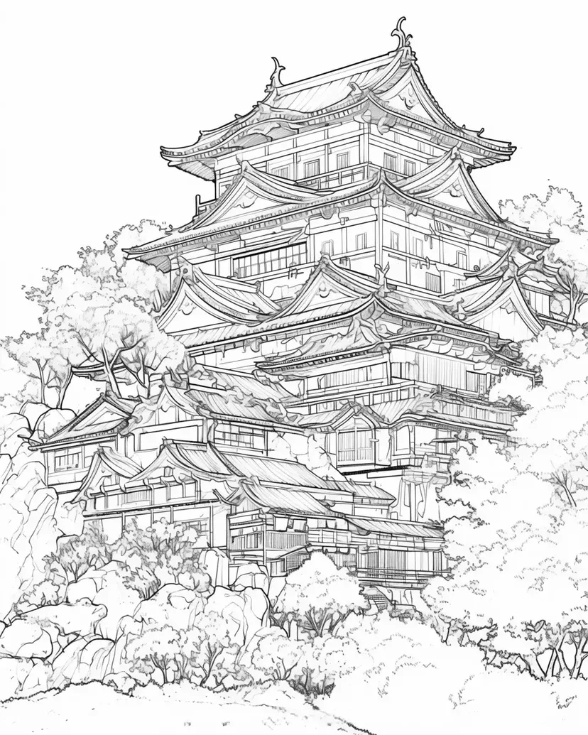 山中的神秘城堡涂色页