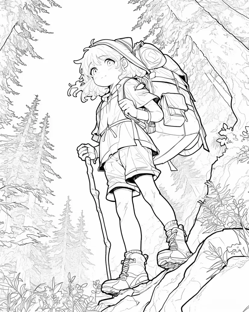 Dibujo de Niña Emprendiendo una Aventura para colorear