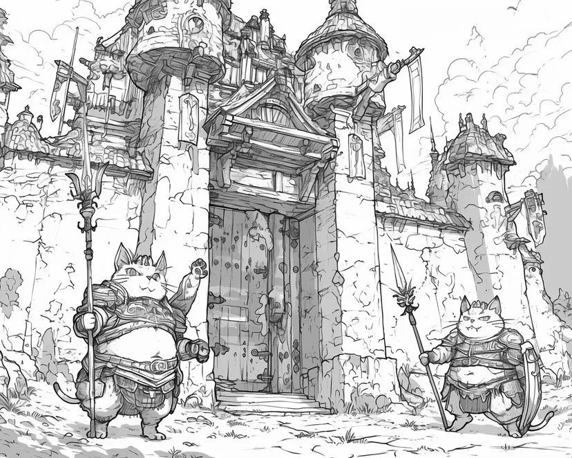 Dibujo de Castillo Custodiado por Gatos para colorear