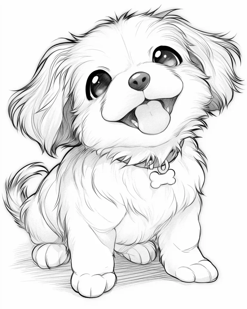 ふわふわの子犬の塗り絵