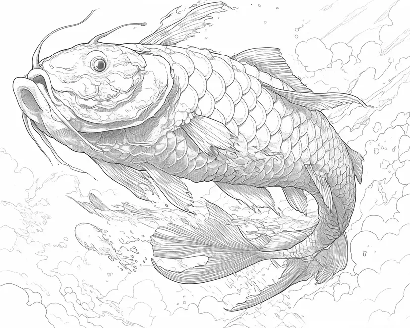 Dibujo de El Majestuoso Koi que Nada en el Cielo para colorear