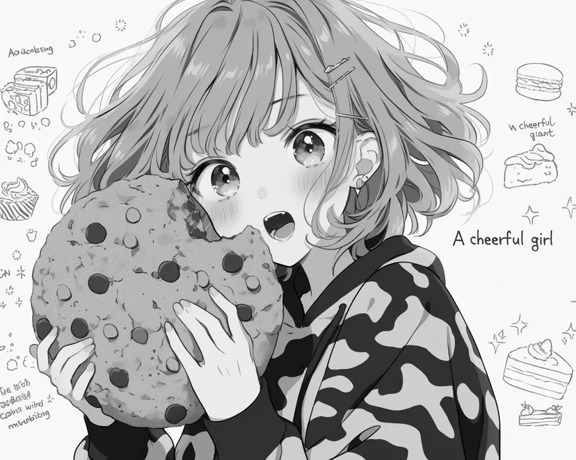 Dibujo de Chica Alegre con una Galleta Gigante para colorear