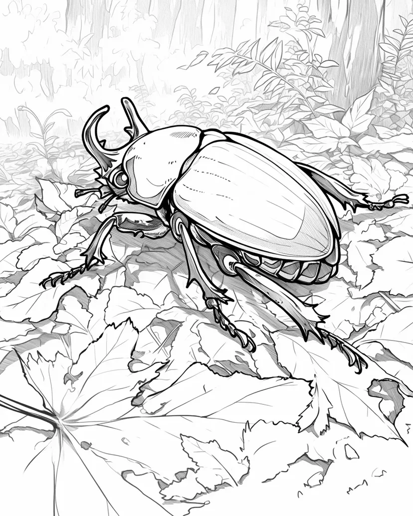 森のカブトムシの塗り絵