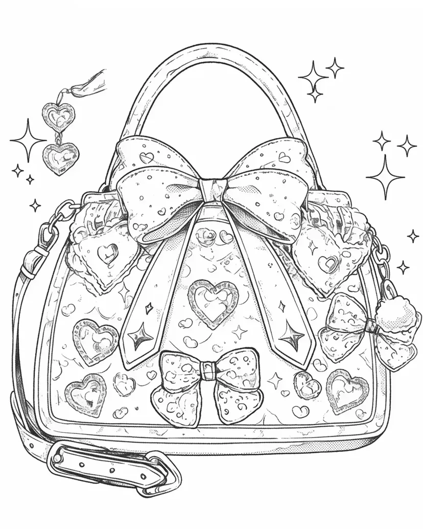 ハートのバッグの塗り絵