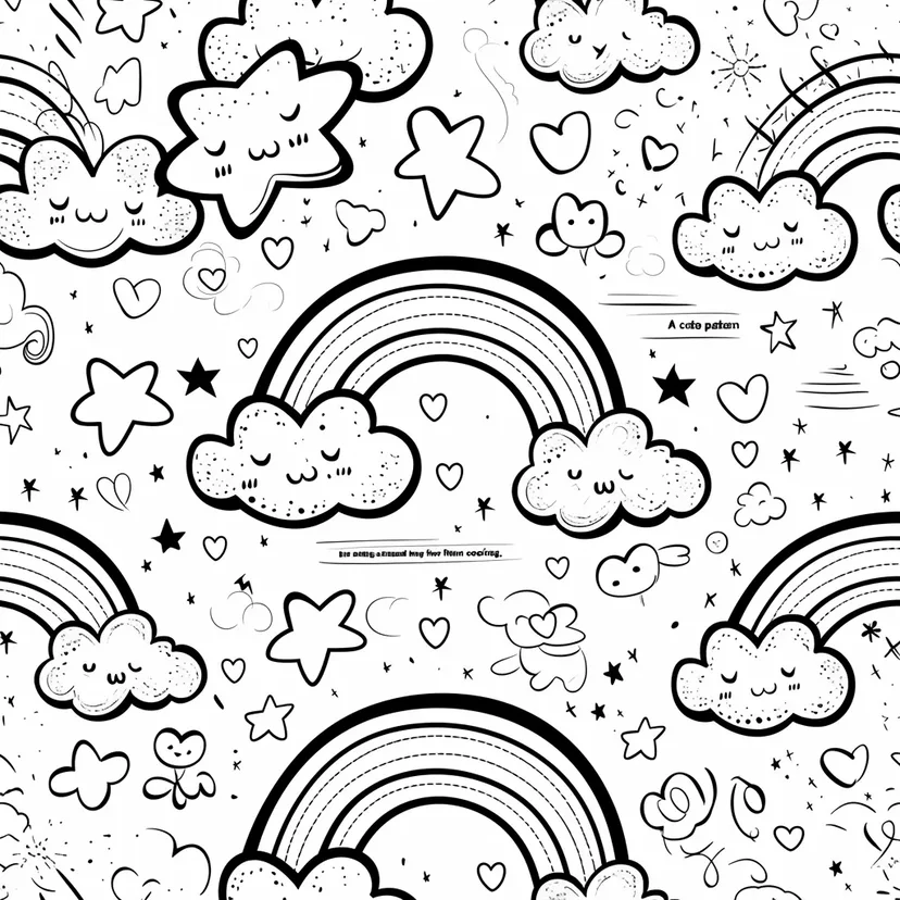 かわいい雲と虹のパターンの塗り絵