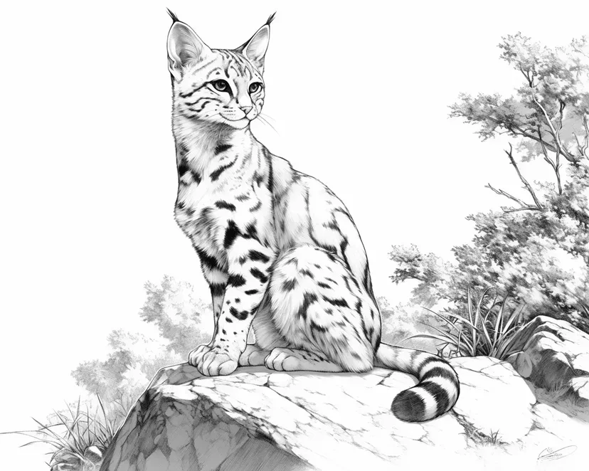 岩石上的优雅猫涂色页