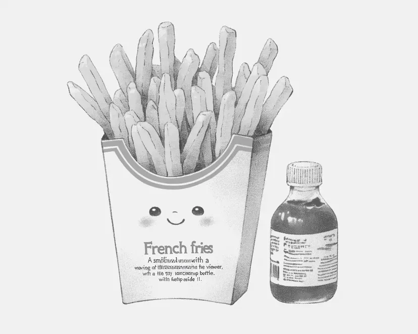 微笑薯条和酱料瓶涂色页