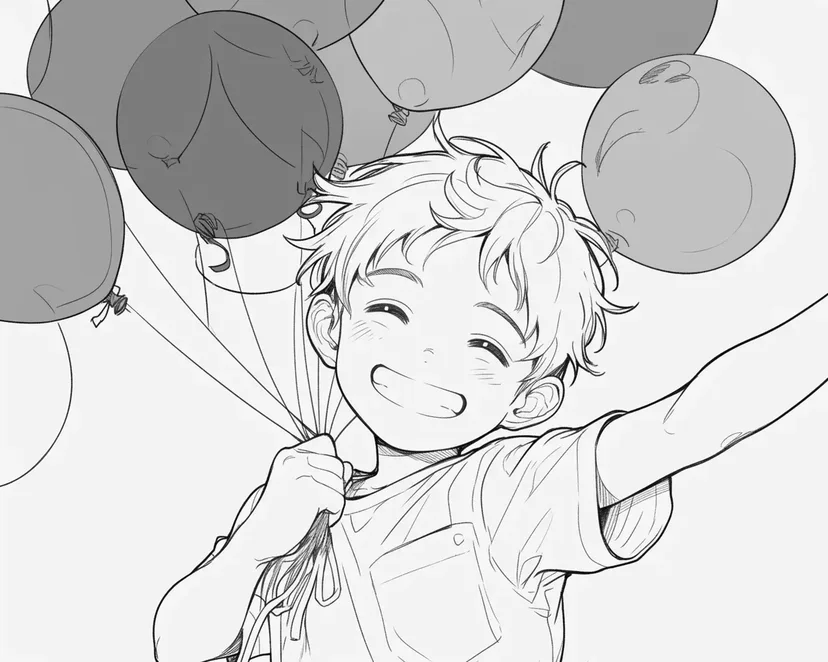 Dibujo de Niño Sonriente con Globos para colorear