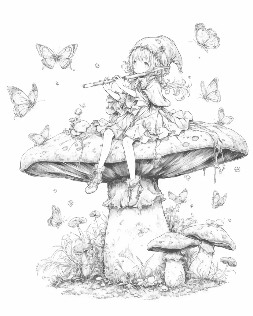 Dibujo de Pequeño Elfo en el Hongo para colorear