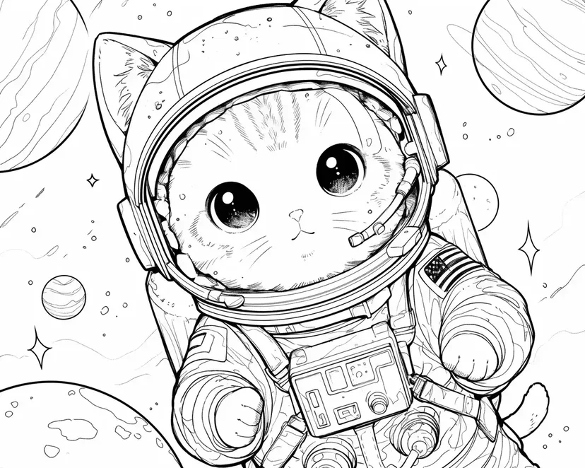 宇宙猫の大冒険の塗り絵