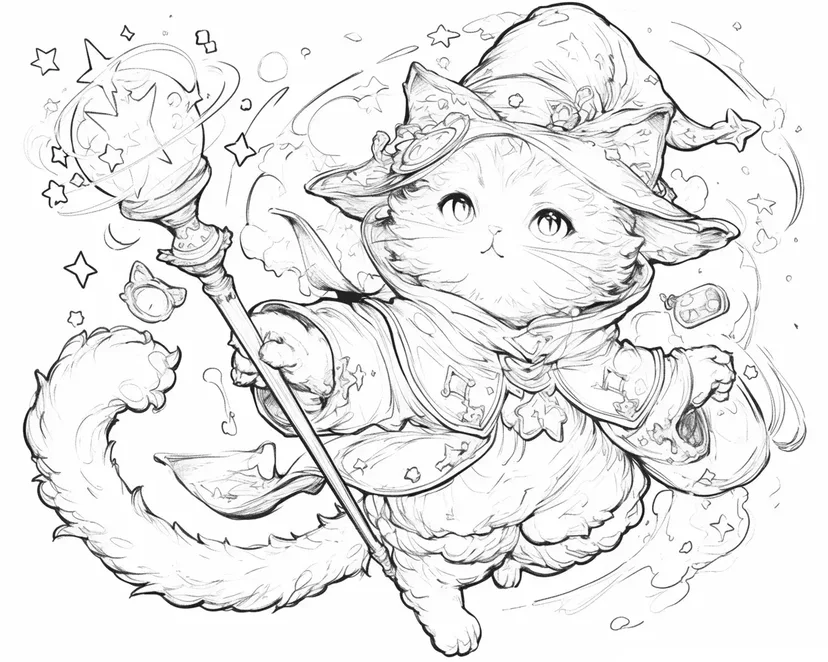 Coloriage Chat Magicien Moelleux