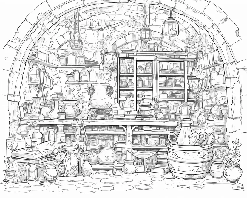 Magical Potion Shop coloring page