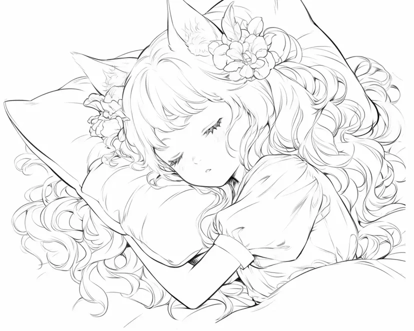 Dibujo de La Princesa Durmiente con Orejas de Gato para colorear