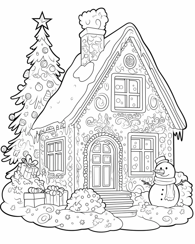 雪の中のクリスマスハウスの塗り絵