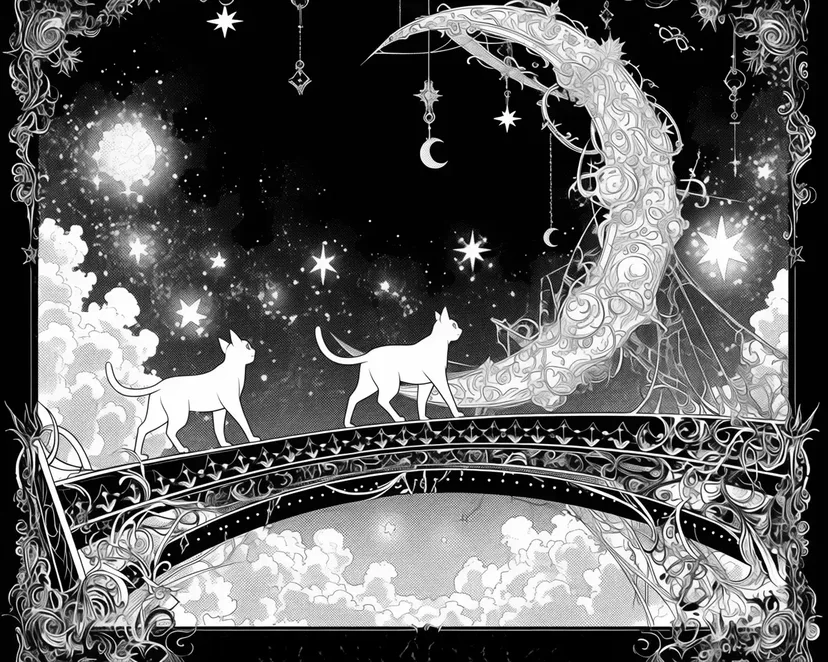 Cats Walking on the Starry Bridge coloring page