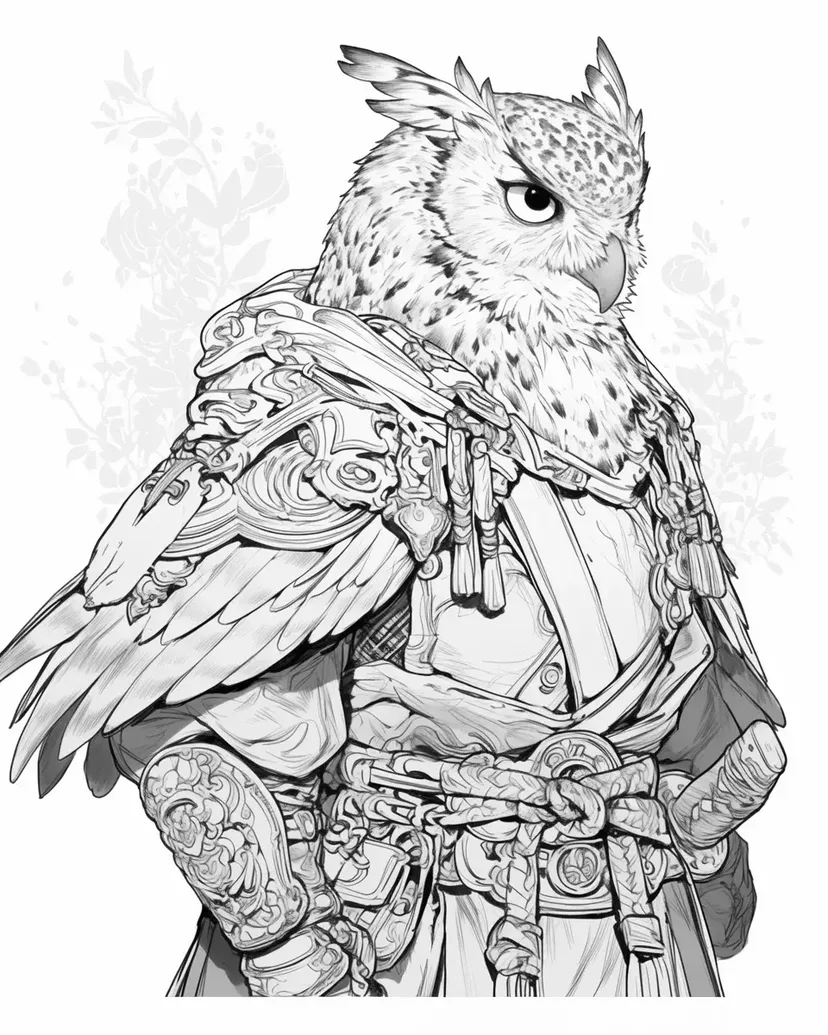 Brave Owl Warrior coloring page