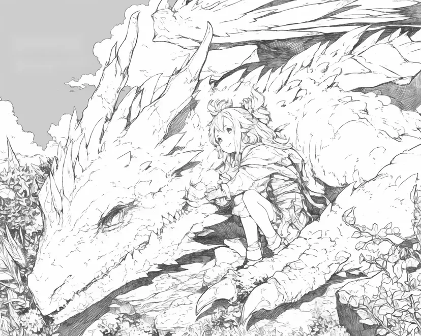Coloriage Coucher de Soleil avec un Dragon sur la Montagne