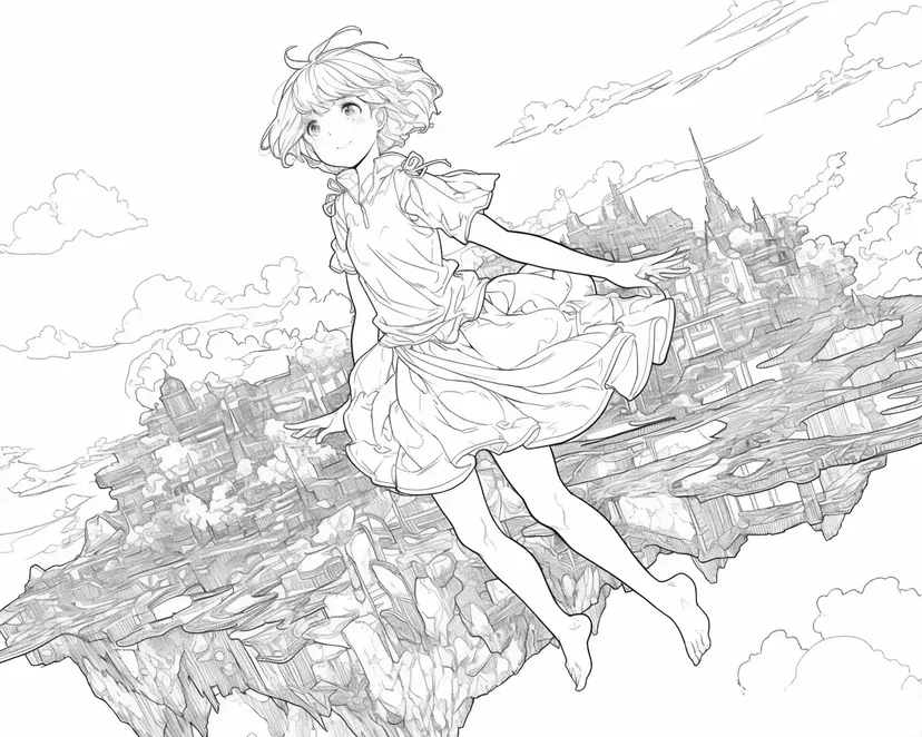 天空中的漂浮女孩涂色页