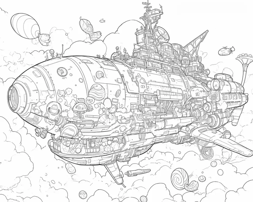 Desenho de Navio de Doces Voador para colorir