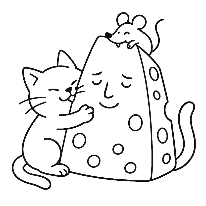 Dibujo de Amistad entre Queso y Gato para colorear