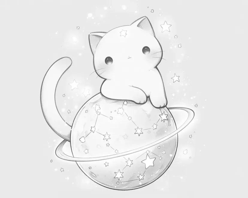 Dibujo de Gatito Estrellado para colorear