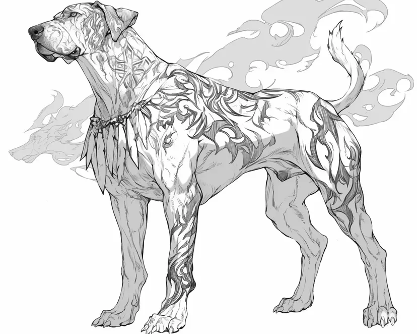 Brave Dog with Tattoos coloring page