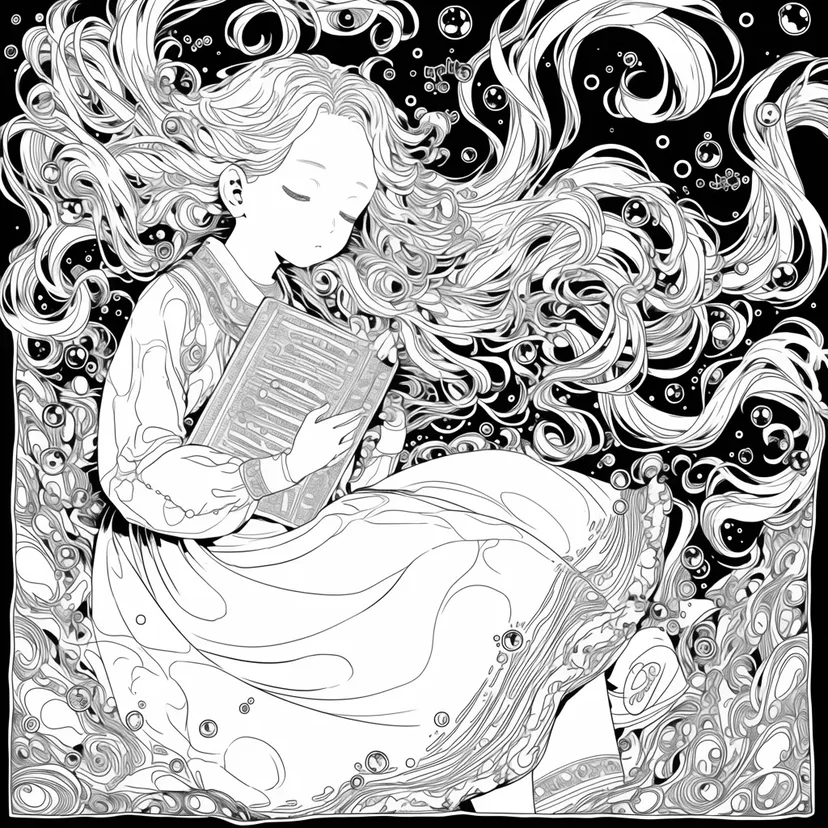 Gambar mewarnai Gadis Pemimpi dan Buku Misterius