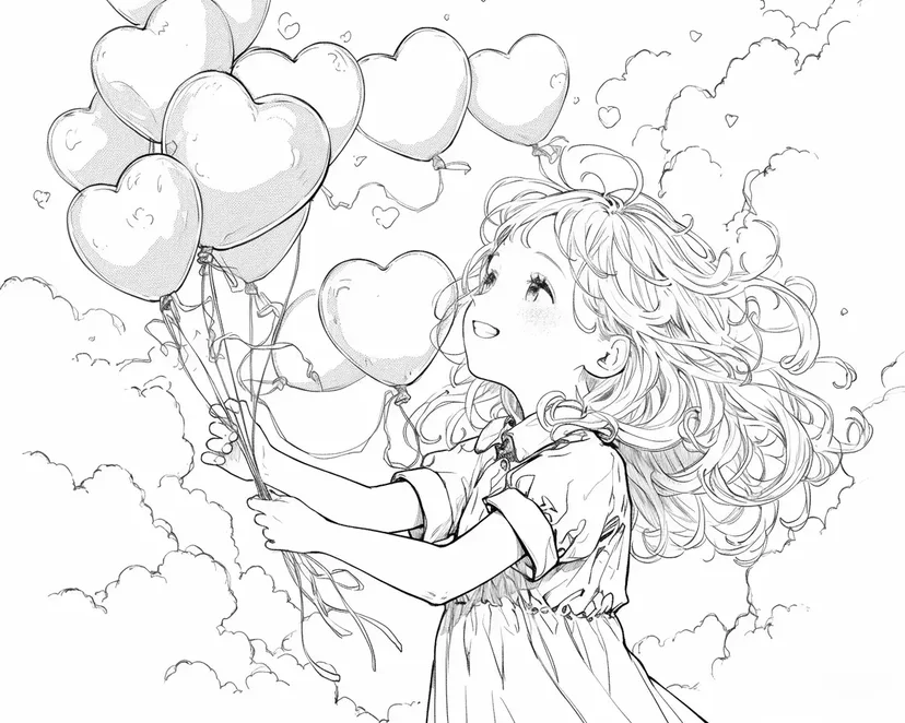 Gambar mewarnai Perjalanan Balon Berbentuk Hati