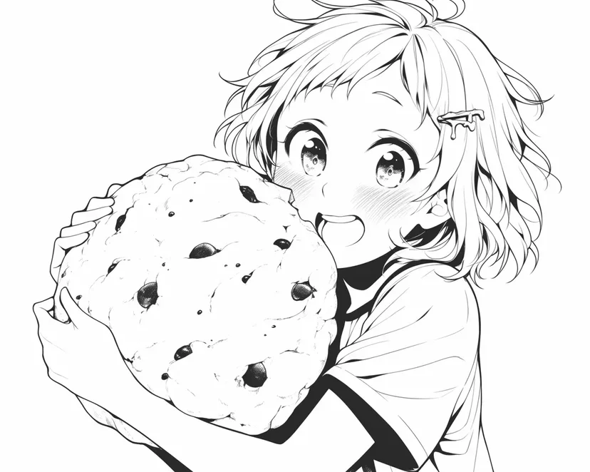 Dibujo de Chica Abrazando una Galleta Gigante para colorear