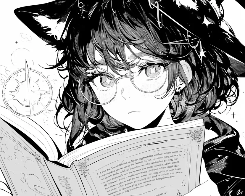 阅读魔法书的女孩涂色页