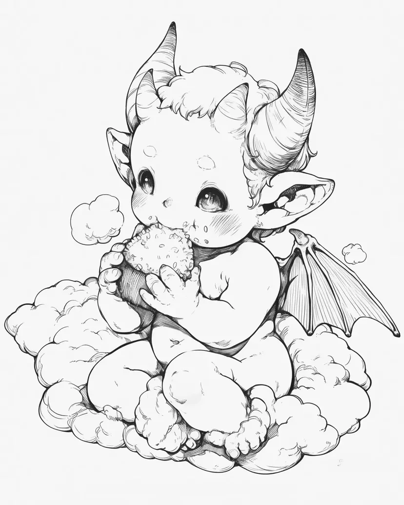 Little Dragon on the Clouds coloring page