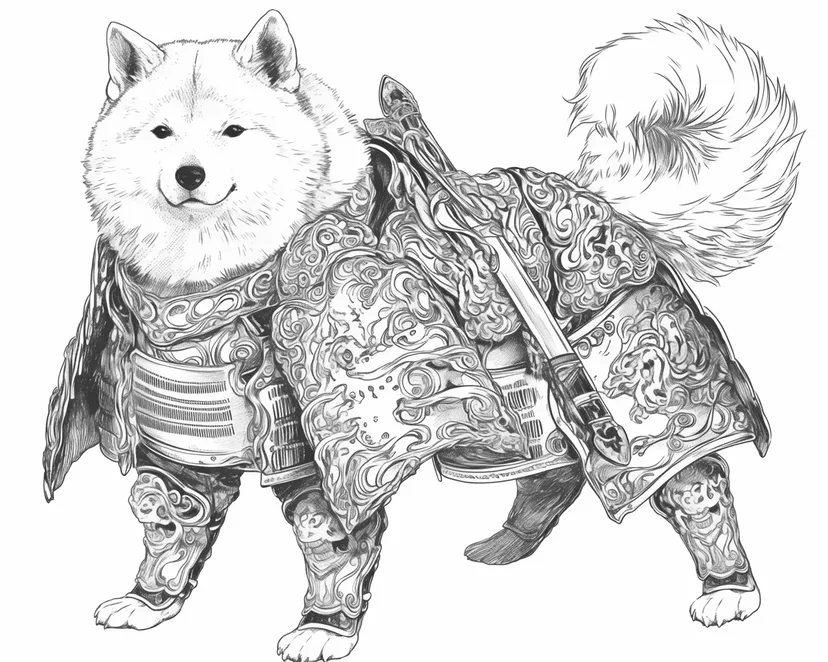 Dibujo de Perro con Armadura Samurai para colorear