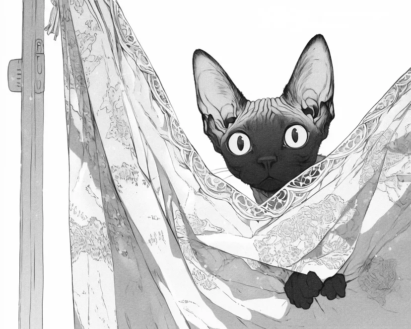 从窗帘后面偷看的猫涂色页